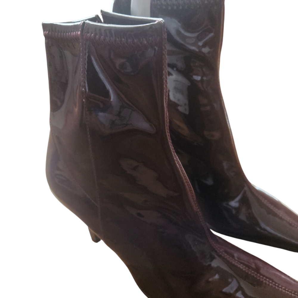 Zara Glossy Dark Brown Heeled Boots - Picture 5 of 12